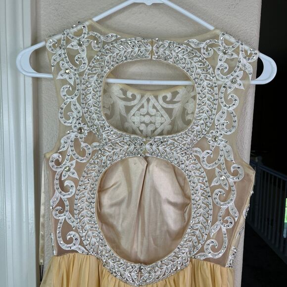 Beaded Long Sleeveless Illusion Dress by Cinderella Divine Maxi Party Dress - Picture 9 of 12